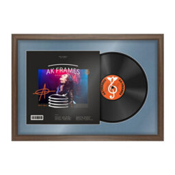 "AK Frames 25X17"" Walnut Sleek Vinyl Record Frame With Pompadour Mount For 12 Inch Lp Cover & Disc - Overlapped Design" - thumbnail 1