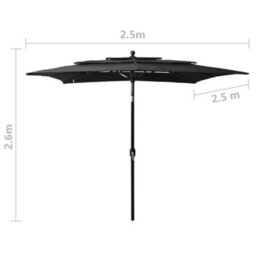 Berkfield Harmful 3-Tier Parasol With Aluminium Pole Black 2.5X2.5 M - thumbnail 8