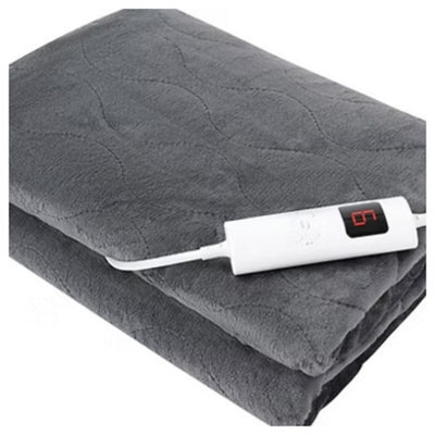 Electric Heated Throw 160 X 120Cm Cosy Fleece Blanket With Adjustable Temperature, Remote Controller, Led Display (Grey)