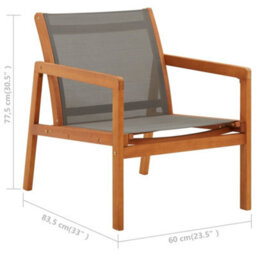 Walplus Garden Lounge Chair Grey Solid Eucalyptus Wood And Textilene - Cushion Not Included - thumbnail 6