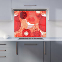 Warren Reed Designer Abstract Red Sun Pattern Premium Glass Kitchen Splashback W600mm X H600mm - thumbnail 1