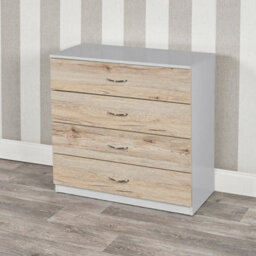 Urbn-Living Urbnliving Height 73Cm 4 Drawer Wooden Bedroom Chest Cabinet Modern Grey Carcass And Oak Drawers Wide Storage Cupboard Closet