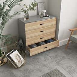 Urbn-Living Urbnliving Height 73Cm 4 Drawer Wooden Bedroom Chest Cabinet Modern Grey Carcass And Oak Drawers Wide Storage Cupboard Closet - thumbnail 2