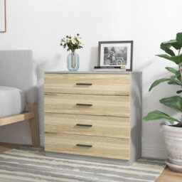 Urbn-Living Urbnliving Height 73Cm 4 Drawer Wooden Bedroom Chest Cabinet Modern Grey Carcass And Oak Drawers Wide Storage Cupboard Closet - thumbnail 3