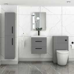 Royal Bathrooms Turin Indigo Grey Gloss 500mm Wall Hung Vanity Unit 2 Drawer With Mid-Edge Basin Sink & Matt Black Handles - thumbnail 2