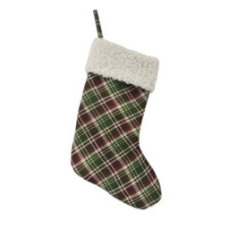 Festive 52Cm Green/burgundy Plaid Stocking