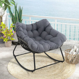 Costway Outdoor Rocking Chair Oversized Patio Pe Wicker Garden Egg Chair - thumbnail 3