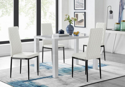 Furniturebox Uk Pivero 4 White Dining Table And 4 White Milan Black Leg Chairs - image 1