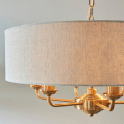 Luminosa Lighting Luminosa Highclere Multi Arm Pendant Ceiling Light Vintage Brass, Natural Linen, 6X E14 - thumbnail 3