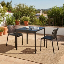 Wyld And Coco Garden 4-Seater Black Weather-Resistant Rectangular Dining Table - Polypropylene Top, Iron Legs - thumbnail 2