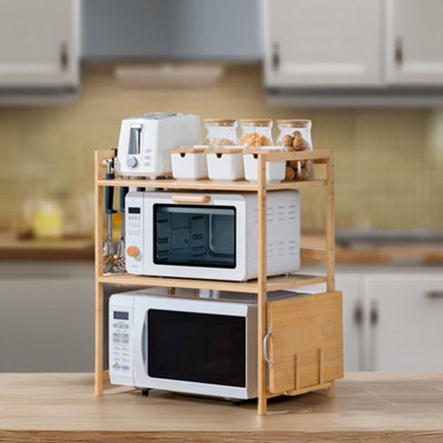 Living And Home Farmhouse-Style Natural Finish 2-Tier Wooden Spice Rack With Cutting Board Holder And Hooks 55Cm W X 35Cm D X 67Cm H - image 1