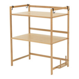 Living And Home Farmhouse-Style Natural Finish 2-Tier Wooden Spice Rack With Cutting Board Holder And Hooks 55Cm W X 35Cm D X 67Cm H - thumbnail 3