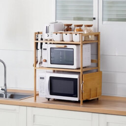 Living And Home Farmhouse-Style Natural Finish 2-Tier Wooden Spice Rack With Cutting Board Holder And Hooks 55Cm W X 35Cm D X 67Cm H - thumbnail 2