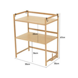 Living And Home Farmhouse-Style Natural Finish 2-Tier Wooden Spice Rack With Cutting Board Holder And Hooks 55Cm W X 35Cm D X 67Cm H - thumbnail 6