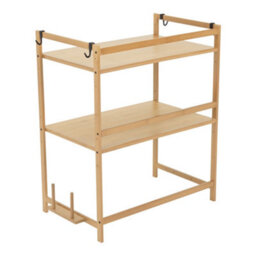 Living And Home Farmhouse-Style Natural Finish 2-Tier Wooden Spice Rack With Cutting Board Holder And Hooks 55Cm W X 35Cm D X 67Cm H - thumbnail 4