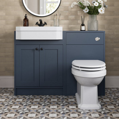 Affine 1120mm Traditional Vanity Basin Unit & Btw Toilet Combi Bathroom Furniture Blue - image 1