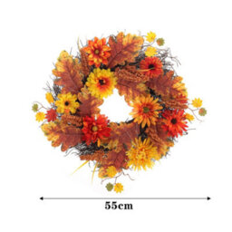 Living And Home Autumn Christmas Wreath Daisy Maple Leaf Hanging Decoration 55 Cm - thumbnail 6