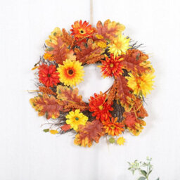 Living And Home Autumn Christmas Wreath Daisy Maple Leaf Hanging Decoration 55 Cm - thumbnail 1