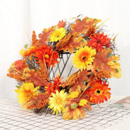 Living And Home Autumn Christmas Wreath Daisy Maple Leaf Hanging Decoration 55 Cm - thumbnail 3