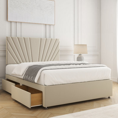 Bsspoke Maria Divan Bed Set Cream Plush Velvet With 24Inch Headboard & 2 Drawers Same Side & Mattress 3Ft 4Ft 4Ft6 5Ft 6Ft - image 1