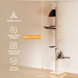 Skylos 6-Tier Floor To Ceiling Cat Tree Adjustable 206-300Cm Tower Plush - thumbnail 6