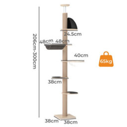Skylos 6-Tier Floor To Ceiling Cat Tree Adjustable 206-300Cm Tower Plush - thumbnail 4