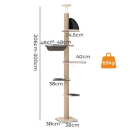 Skylos 6-Tier Floor To Ceiling Cat Tree Adjustable 206-300Cm Tower Plush - thumbnail 8