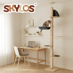 Skylos 6-Tier Floor To Ceiling Cat Tree Adjustable 206-300Cm Tower Plush - thumbnail 9