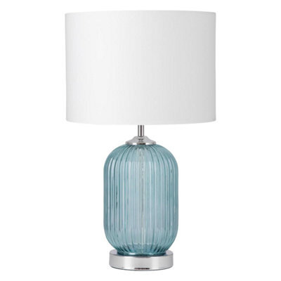 First Choice Lighting Turquoise Ribbed Glass Lamp With White Shade - image 1