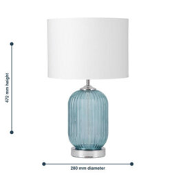 First Choice Lighting Turquoise Ribbed Glass Lamp With White Shade - thumbnail 6