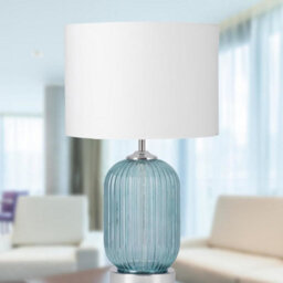 First Choice Lighting Turquoise Ribbed Glass Lamp With White Shade - thumbnail 4
