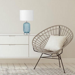 First Choice Lighting Turquoise Ribbed Glass Lamp With White Shade - thumbnail 5