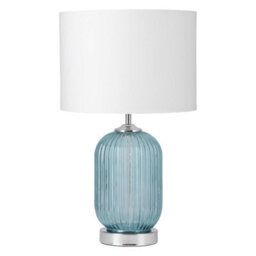 First Choice Lighting Turquoise Ribbed Glass Lamp With White Shade - thumbnail 1
