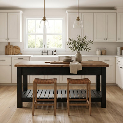 L100Xw66Cm Ironstead Mixed Colour Kitchen Island / Breakfast Bar / Rustic Cart And Island Black Carcass - image 1