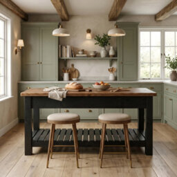 L100Xw66Cm Ironstead Mixed Colour Kitchen Island / Breakfast Bar / Rustic Cart And Island Black Carcass - thumbnail 4