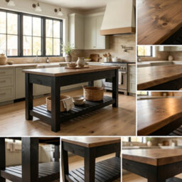 L100Xw66Cm Ironstead Mixed Colour Kitchen Island / Breakfast Bar / Rustic Cart And Island Black Carcass - thumbnail 6