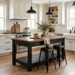 L100Xw66Cm Ironstead Mixed Colour Kitchen Island / Breakfast Bar / Rustic Cart And Island Black Carcass - thumbnail 2