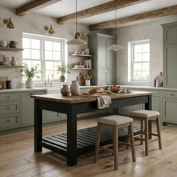 L100Xw66Cm Ironstead Mixed Colour Kitchen Island / Breakfast Bar / Rustic Cart And Island Black Carcass - thumbnail 8