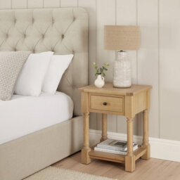 The Furniture Market Classic Whitewash Oak Bedside Table Solid Oak Frame, Hand Turned Legs, Large Drawer, Lower Shelf Bedroom Side, Lamp Table - thumbnail 4