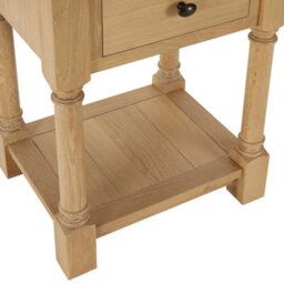 The Furniture Market Classic Whitewash Oak Bedside Table Solid Oak Frame, Hand Turned Legs, Large Drawer, Lower Shelf Bedroom Side, Lamp Table - thumbnail 7