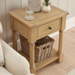 The Furniture Market Classic Whitewash Oak Bedside Table Solid Oak Frame, Hand Turned Legs, Large Drawer, Lower Shelf Bedroom Side, Lamp Table - thumbnail 5