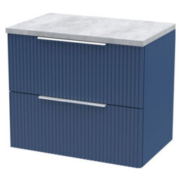 Balterley Tixall Fluted 2 Drawer Wall Hung Vanity Unit With Laminate Worktop, Satin Blue, 600mm