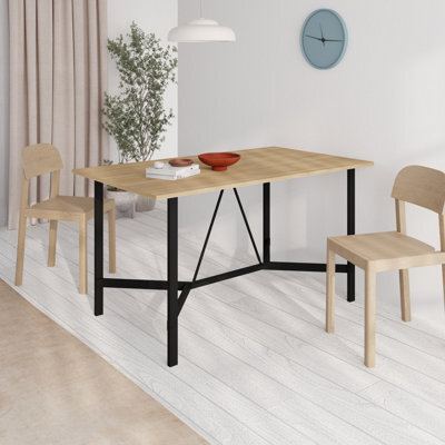 Decortie Modern Dalma Rectangle Dining Table 6 Seater Kitchen Table 140(D)Cm W/metal Legs For Indoor Oak - image 1