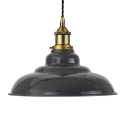 Slate Grey St Edmund's Painted Dome Pendant Light With Matt Antique Brass Lamp Holder And Black Twisted Cable - Se Home - image 1