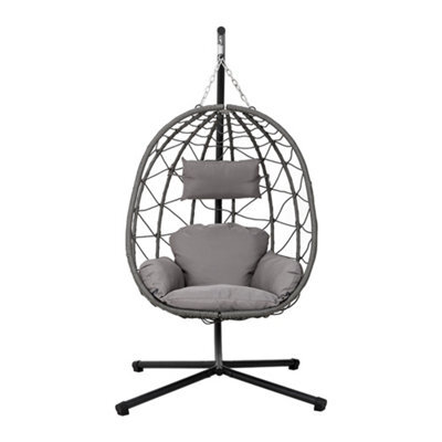 Thehotsale Grey Hanging Chair Garden Swing Egg-Shaped Chair With Black Stand And Dark Grey Cushion, Indoor And Outdoor Use - image 1