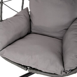 Thehotsale Grey Hanging Chair Garden Swing Egg-Shaped Chair With Black Stand And Dark Grey Cushion, Indoor And Outdoor Use - thumbnail 5