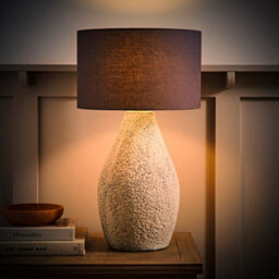 Valuelights Colin Grey Drum Shade Grey Speckled Hand Finished Ceramic Stoneware Table Lamp - thumbnail 3