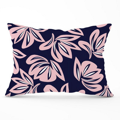Warren Reed Designer Pink Navy Floral Botanical Pattern Cushions 33Cm X 48Cm