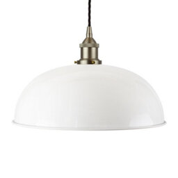 White Worcester Painted Dome Pendant Light With Brushed Chrome Lamp Holder And Black Twisted Cable - Se Home