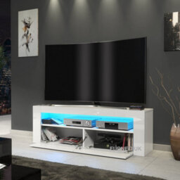 Furneo White Tv Stand 125Cm Cabinet Unit High Gloss & Matt Clifton 03 Blue Led Lights - thumbnail 2